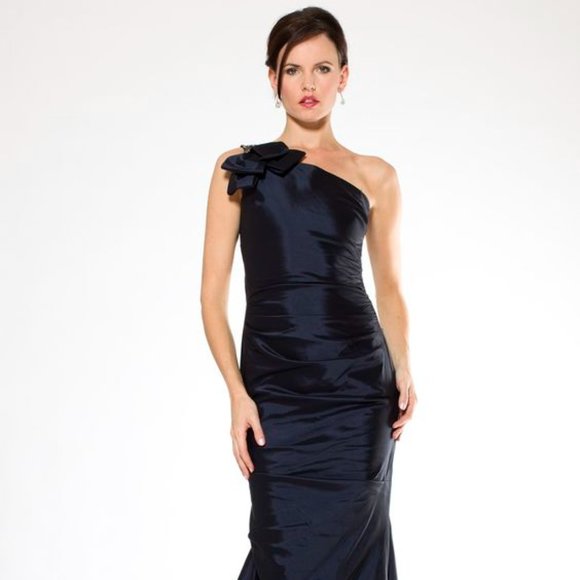 Teri Jon Blue Taffeta Gown, Petite Fit, available to ship on 2/1/23 - Picture 1 of 4